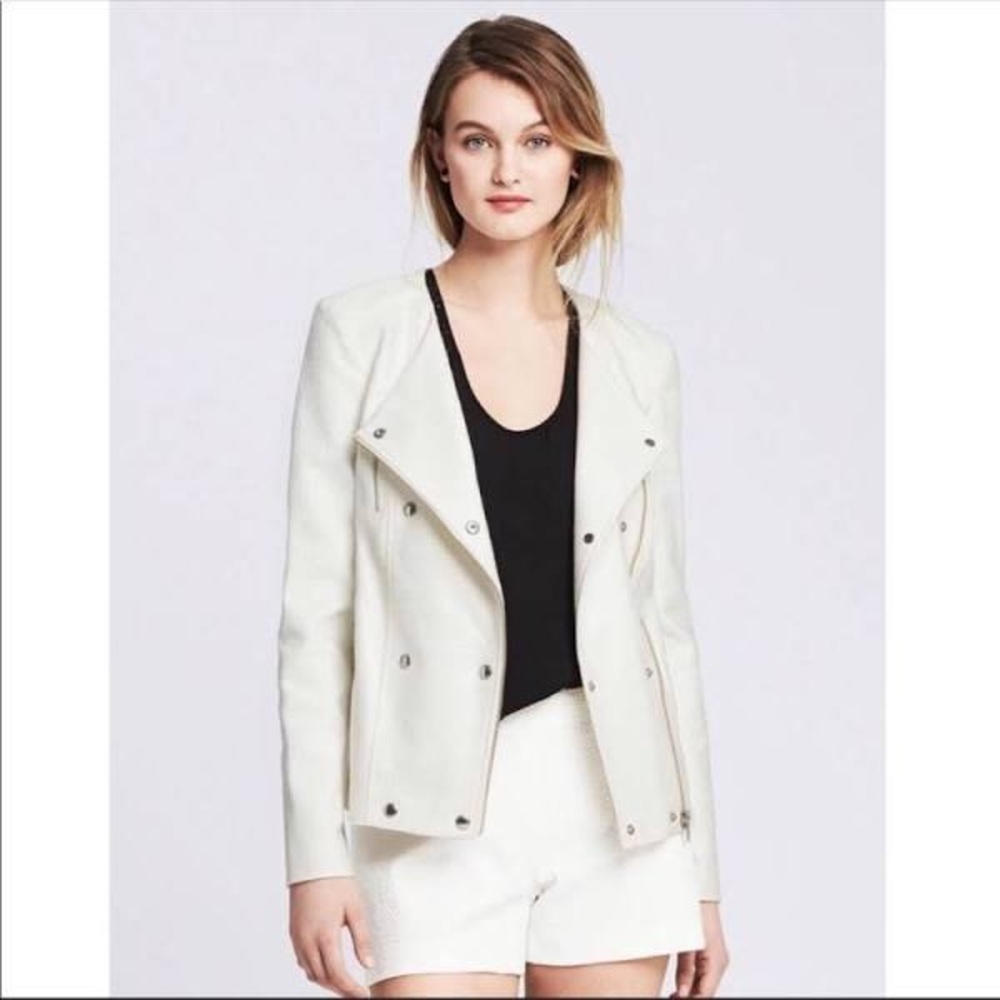 Banana Republic Women’s Motorcycle Jacket Ivory Size 8 Zip Up Dress Blazer